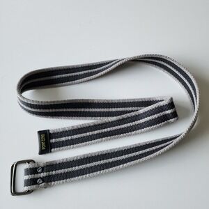 Point Zero D Ring Belt Mens One Size Gray‎ Black Striped Woven Cotton Canvas Web